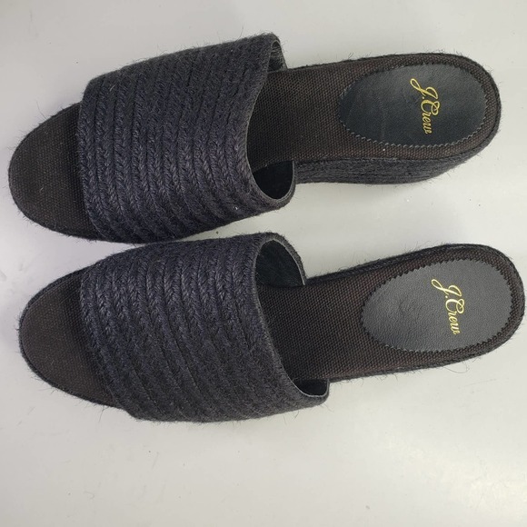 J.Crew Platform Wedge‎ Espadrilles Wedge Slide Sandals 10 Black Jute - Picture 3 of 7